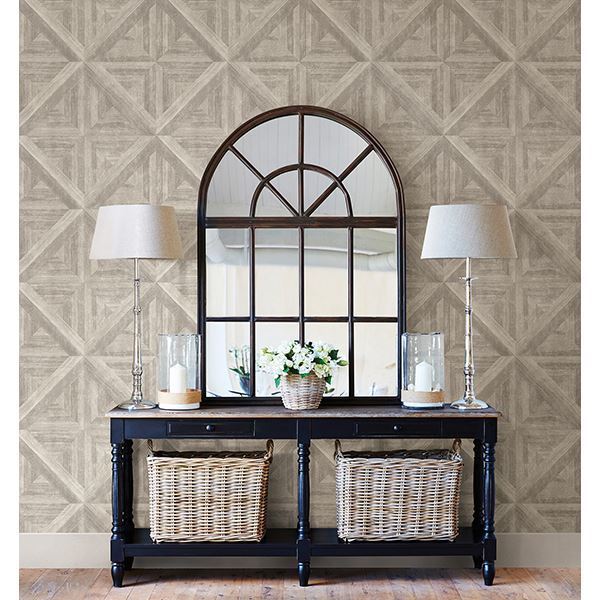 Carriage House Neutral Wood Wallpaper - Brewster Wallcovering