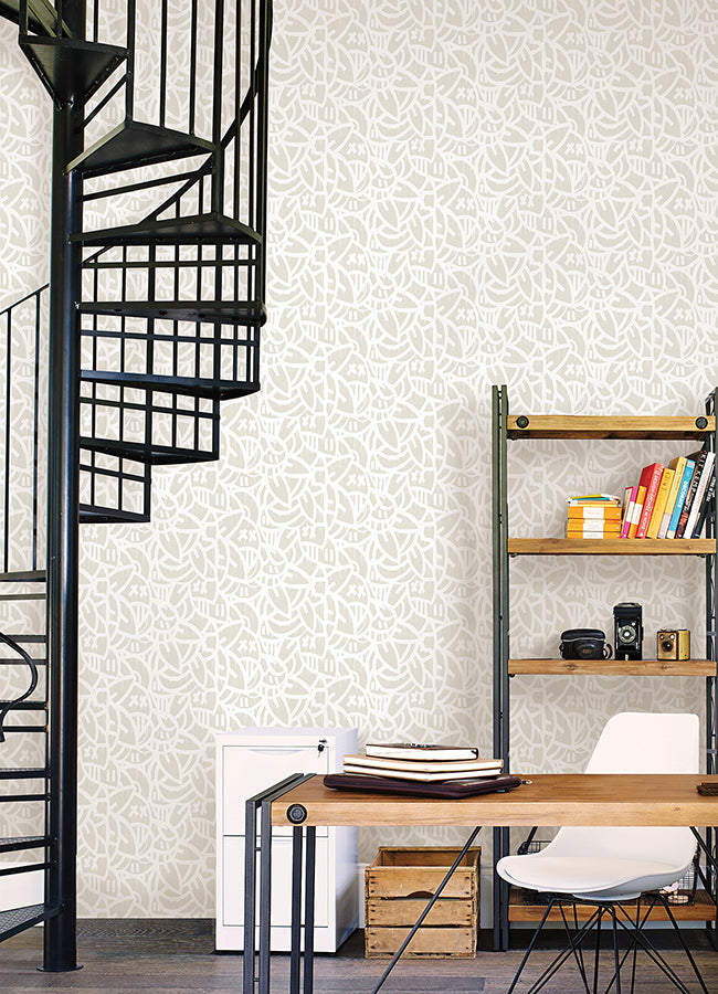 Cream Bold Arrangements Peel and Stick Wallpaper - Brewster Wallcovering