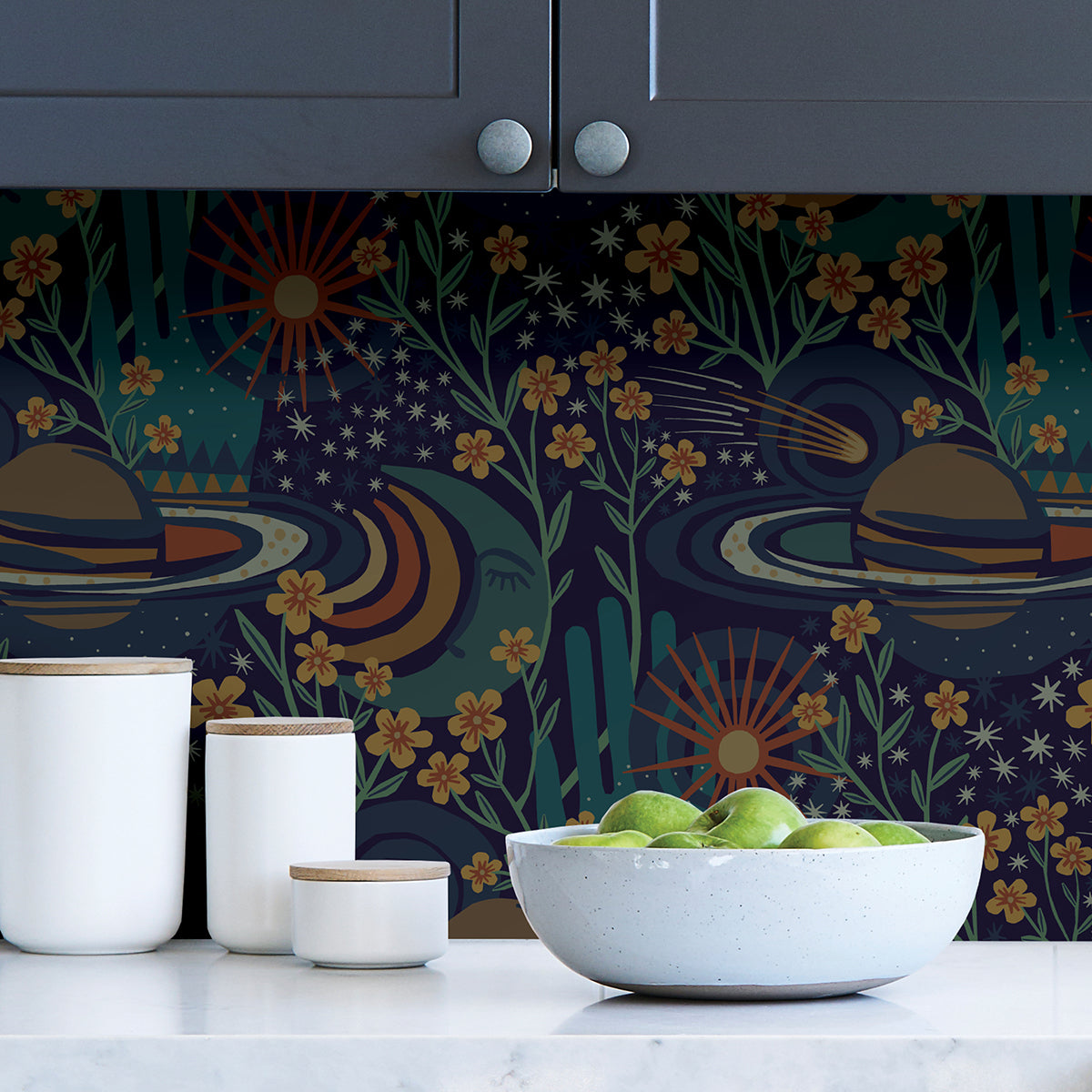 Navy Ethereal Cosmos Peel and Stick Wallpaper - Brewster Wallcovering