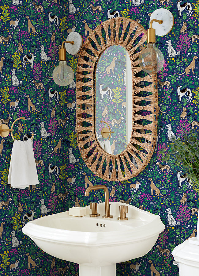 Must Love Dogs Indigo Peel and Stick Wallpaper - Brewster Wallcovering