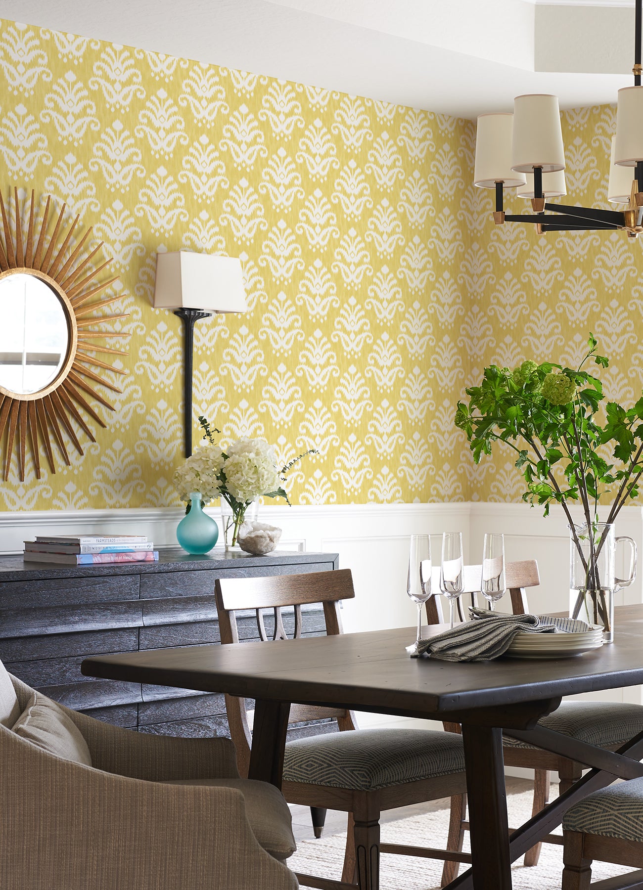 Keaton Yellow Medallion Wallpaper - Brewster Wallcovering