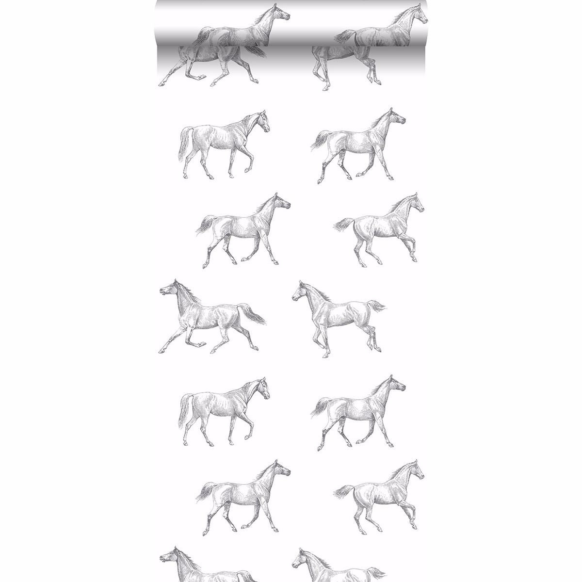 Burnett Off-White Horses Wallpaper - Brewster Wallcovering