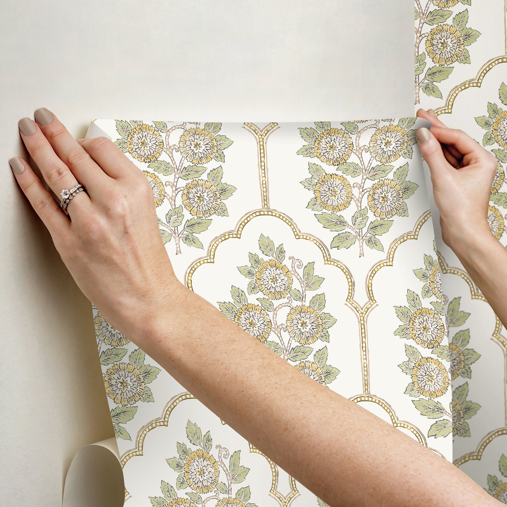 Floral Bazaar Ochre Peel and Stick Wallpaper - Brewster Wallcovering