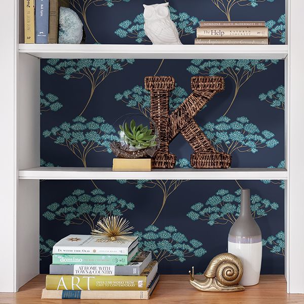 Blue Ficus Peel and Stick Wallpaper - Brewster Wallcovering