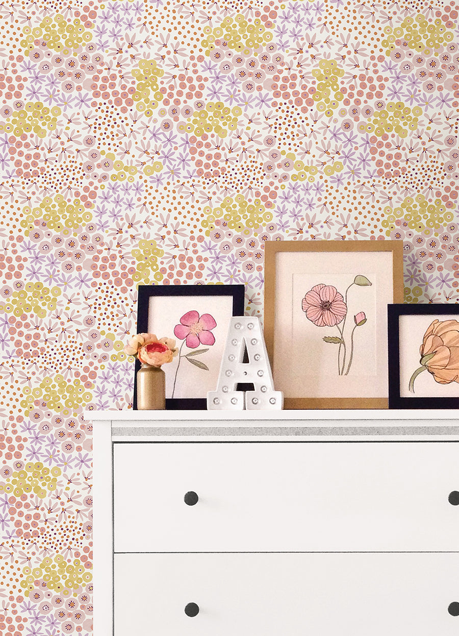 Floral Bunch Multi Warm Peel and Stick Wallpaper - Brewster Wallcovering