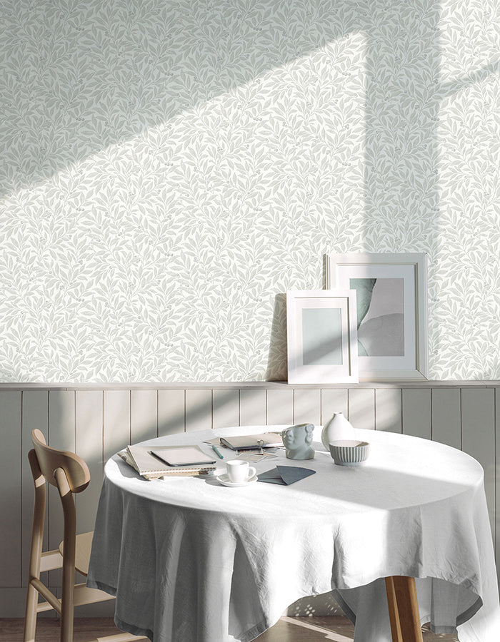 Winter Berry Light Grey Vine Wallpaper - Brewster Wallcovering