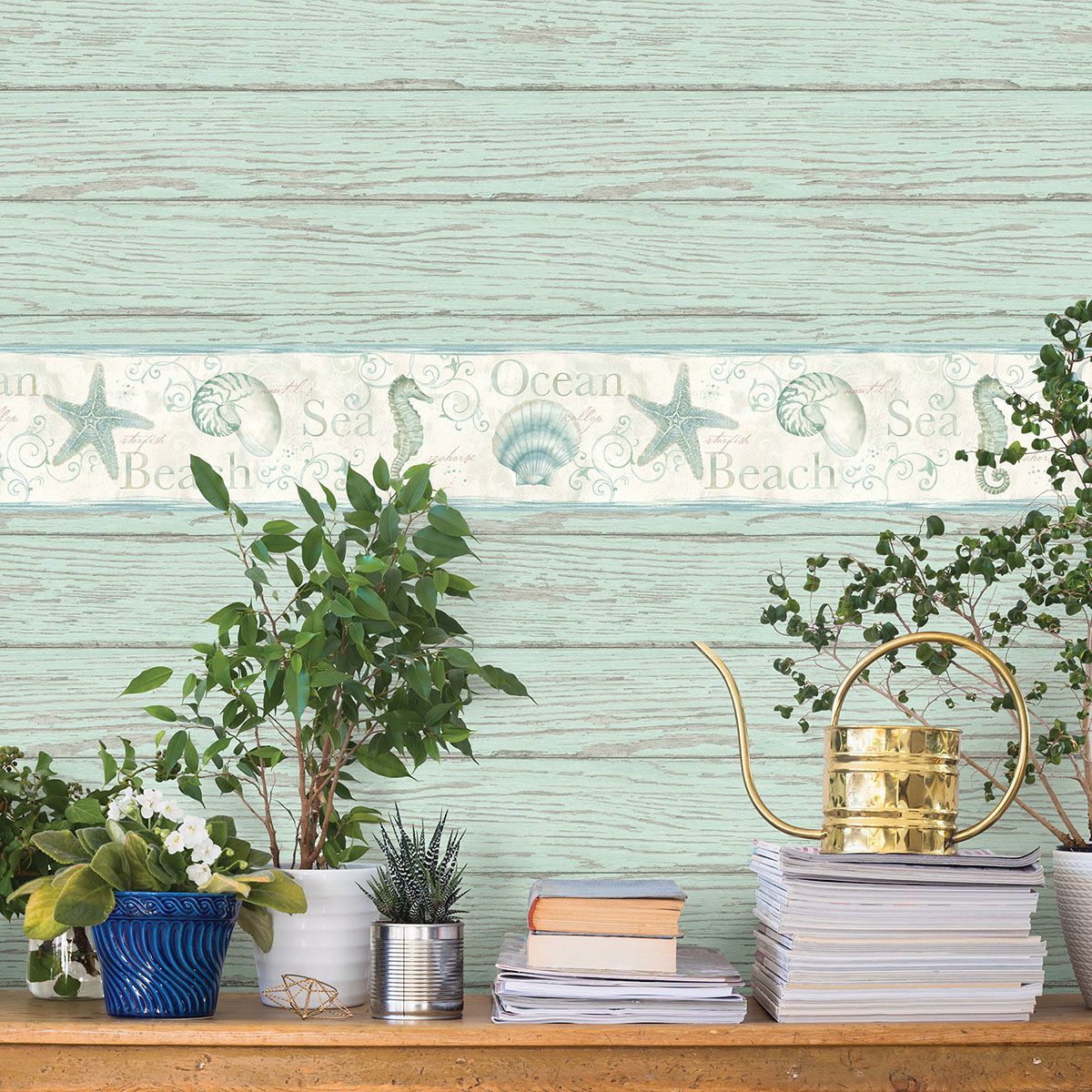 Rehoboth Mint Distressed Wood Wallpaper - Brewster Wallcovering