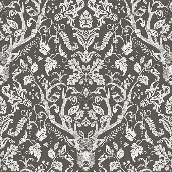 Picture of Kiwassa Brown Antler Damask Wallpaper