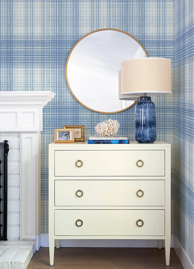 Madras Blue Plaid Wallpaper - Brewster Wallcovering