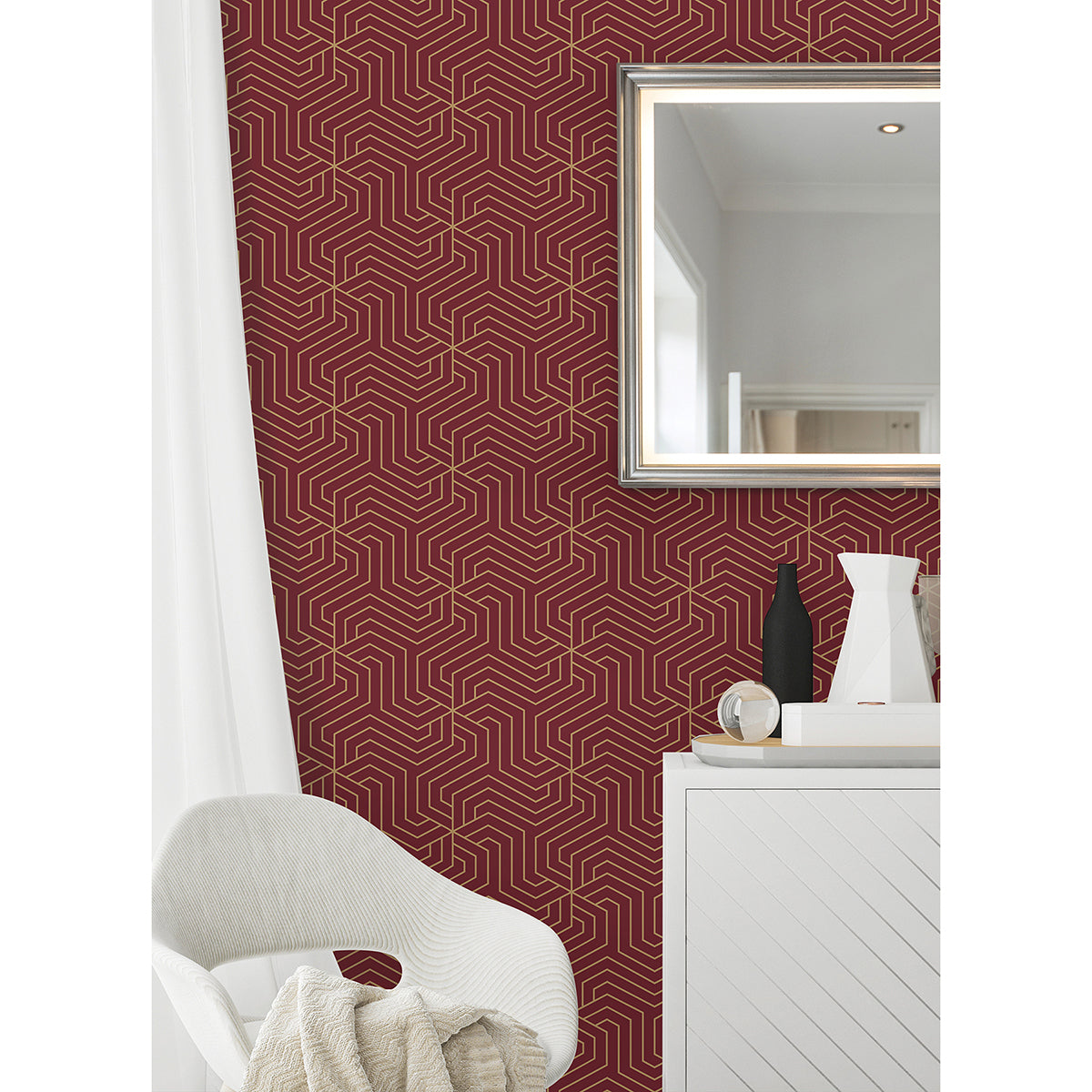 Burgundy Ramsey Geometric Peel and Stick Wallpaper - Brewster Wallcovering