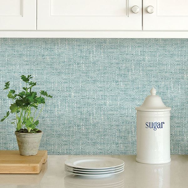 Aqua Poplin Texture Peel & Stick Wallpaper - Brewster Wallcovering