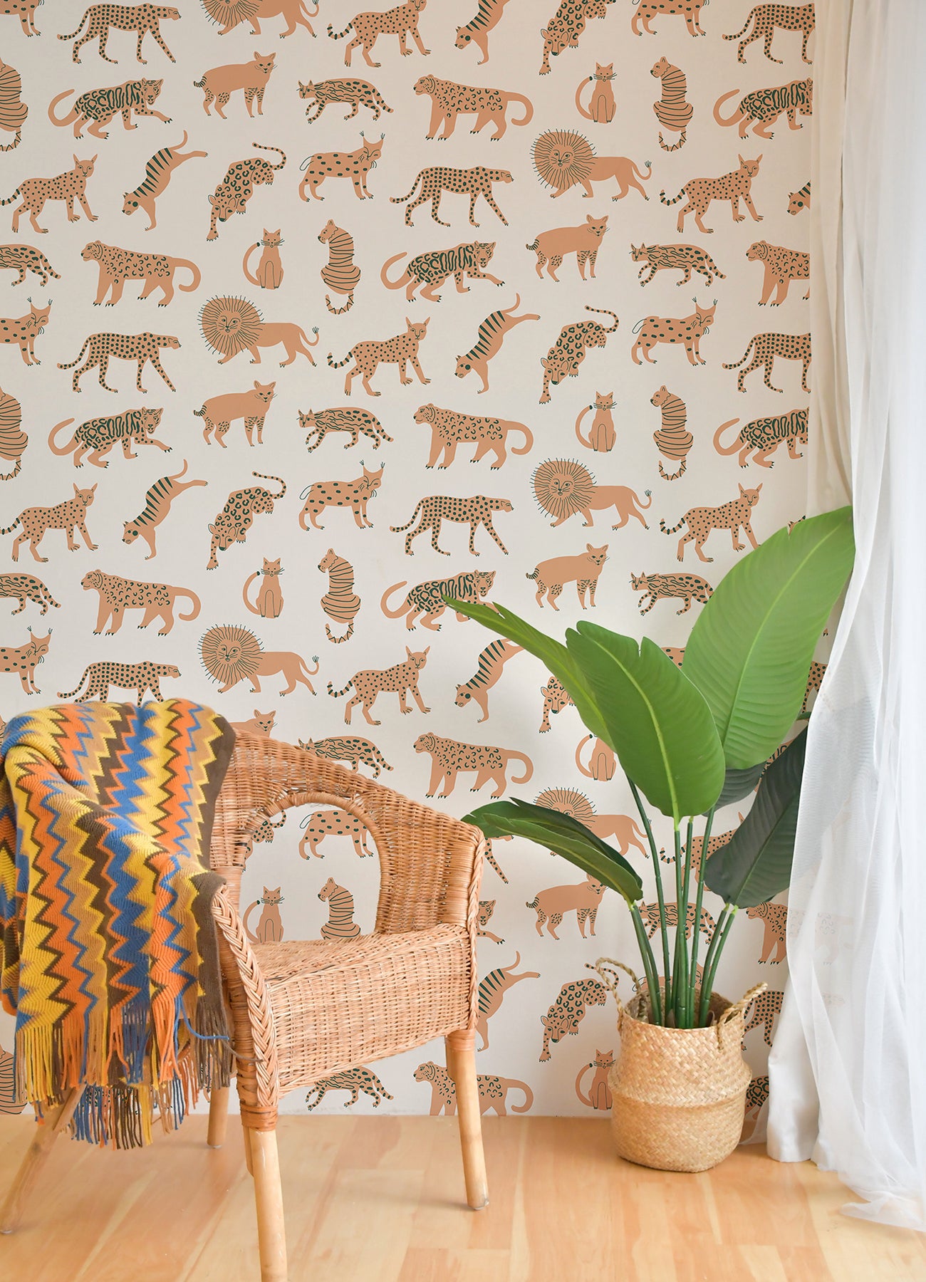 Tangerine Kitty Kitty Novelty Peel and Stick Wallpaper - Brewster Wallcovering