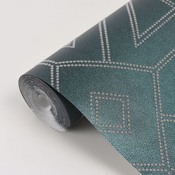 Voltaire Dark Green Beaded Geometric Wallpaper - Brewster Wallcovering