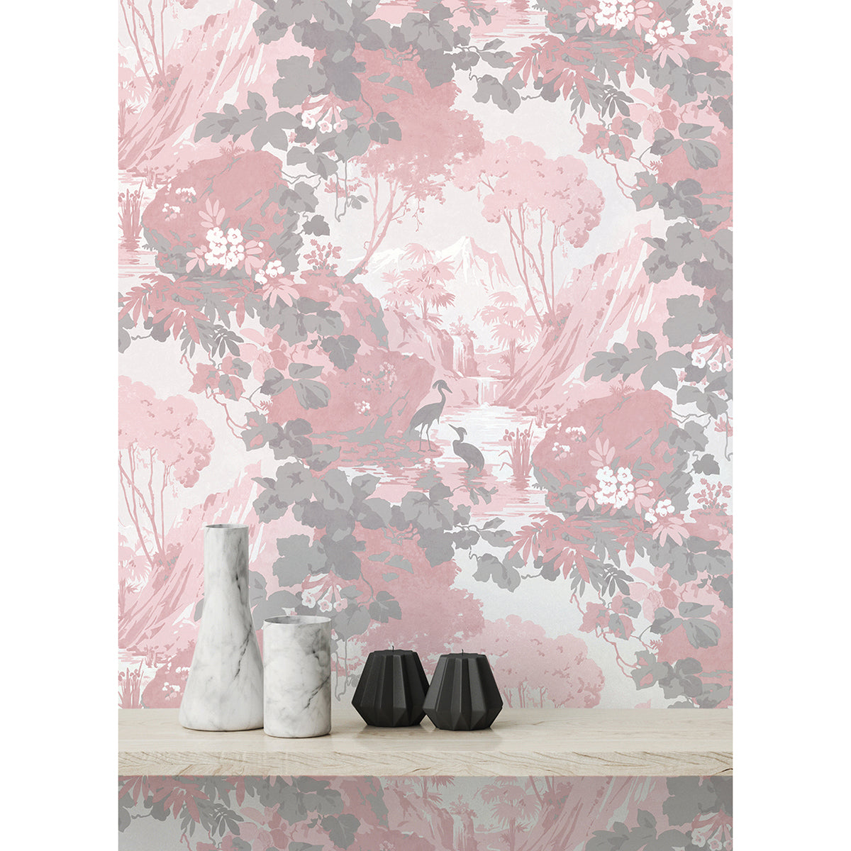 Eden Pink Crane Lagoon Wallpaper - Brewster Wallcovering