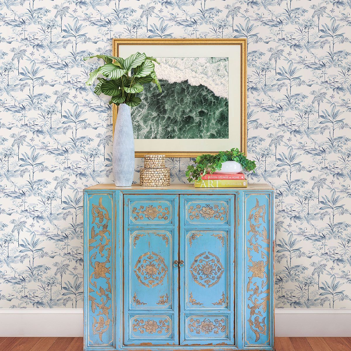 Lagoon Blue Scenic Island Wallpaper - Brewster Wallcovering