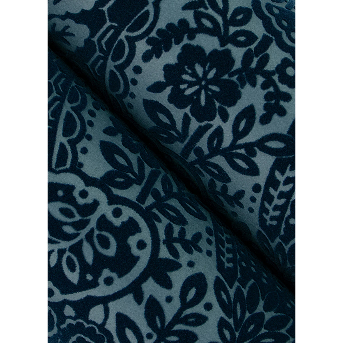 Maris Indigo Flock Damask Wallpaper - Brewster Wallcovering