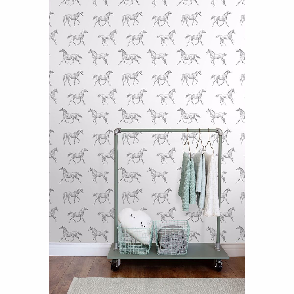 Burnett Off-White Horses Wallpaper - Brewster Wallcovering