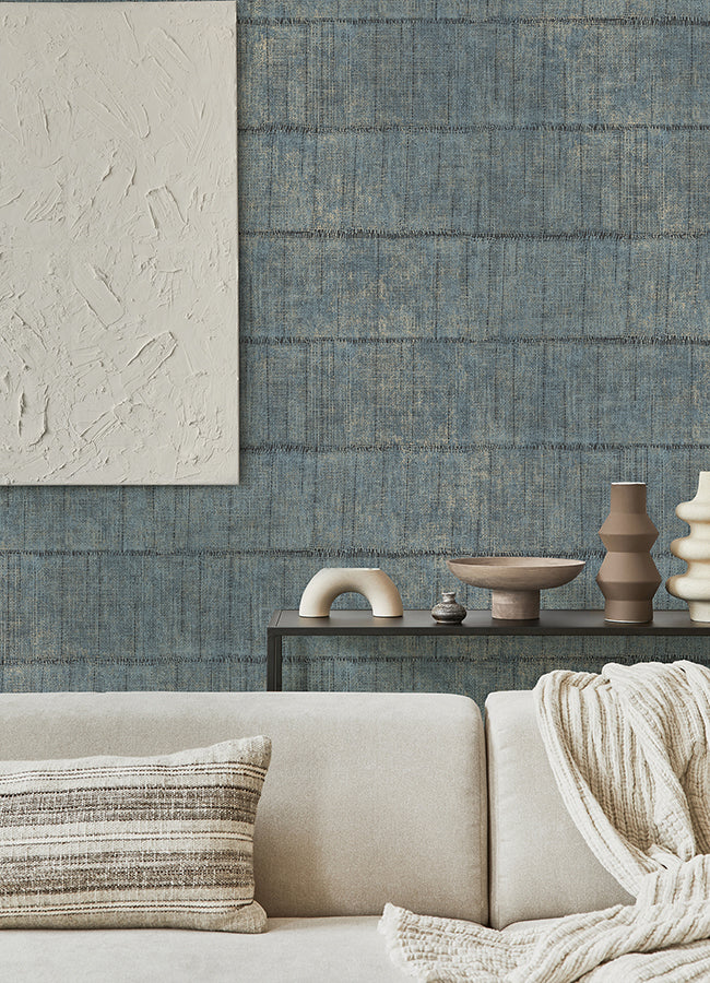 Blake Denim Texture Stripe Wallpaper - Brewster Wallcovering