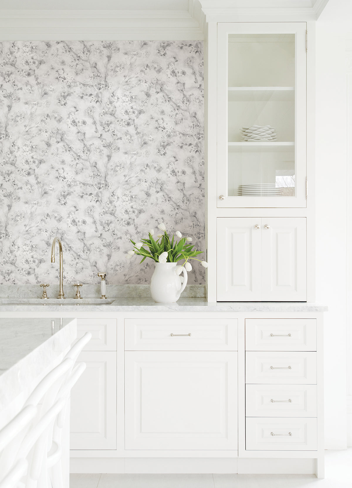 Grey Hana Botanical Peel and Stick Wallpaper - Brewster Wallcovering