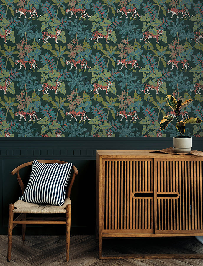 Caspian Evergreen Jungle Prowl Wallpaper - Brewster Wallcovering