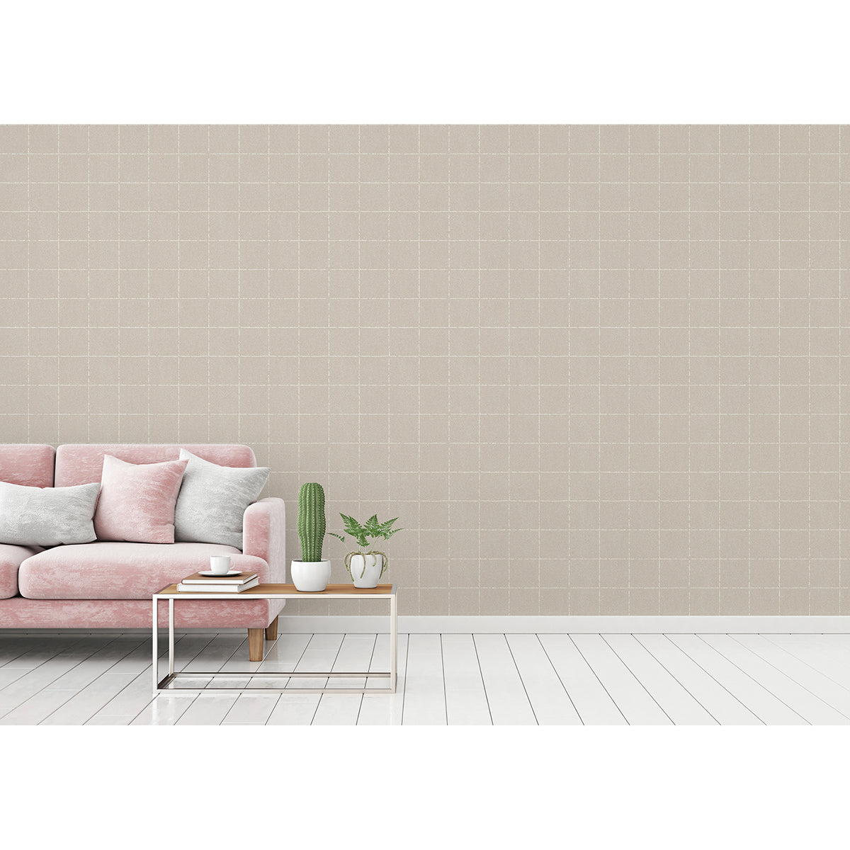 Kishi Neutral Tile Wallpaper - Brewster Wallcovering