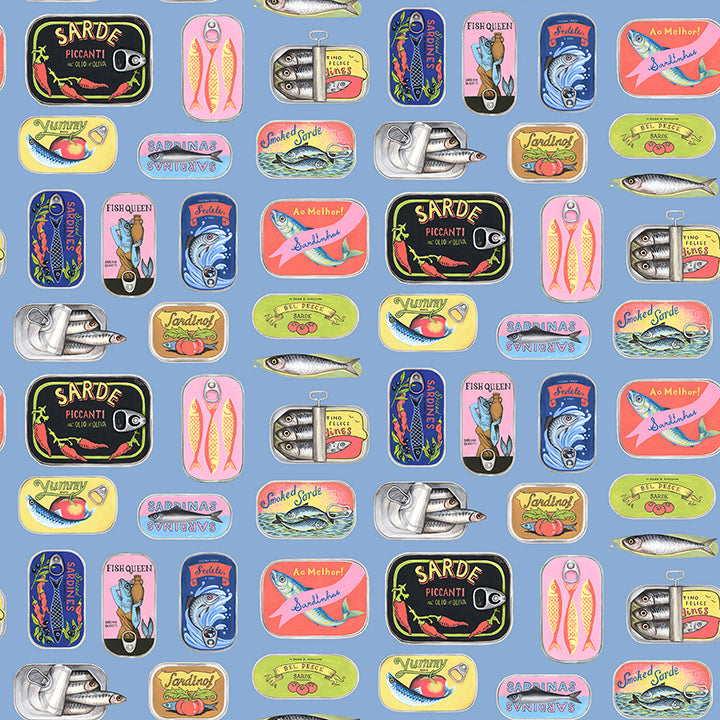 Picture of Blue Sardine Tins Peel and Stick Wallpaper