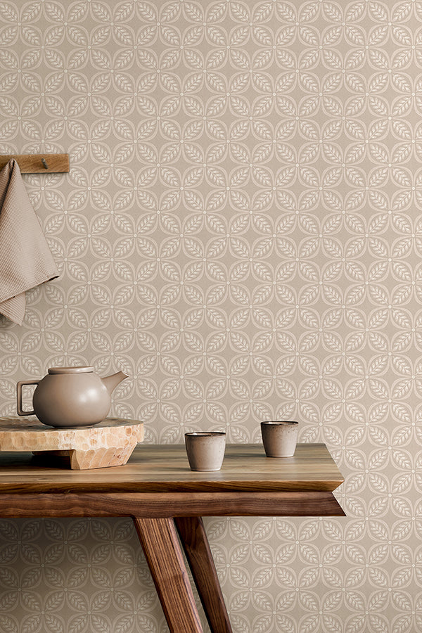 Morgrove Beige Trellis Wallpaper - Brewster Wallcovering