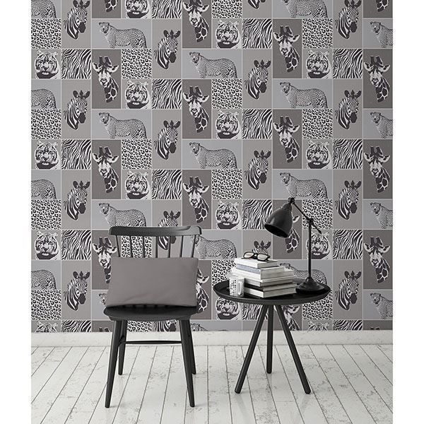 Zoya Grey Safari Wallpaper - Brewster Wallcovering