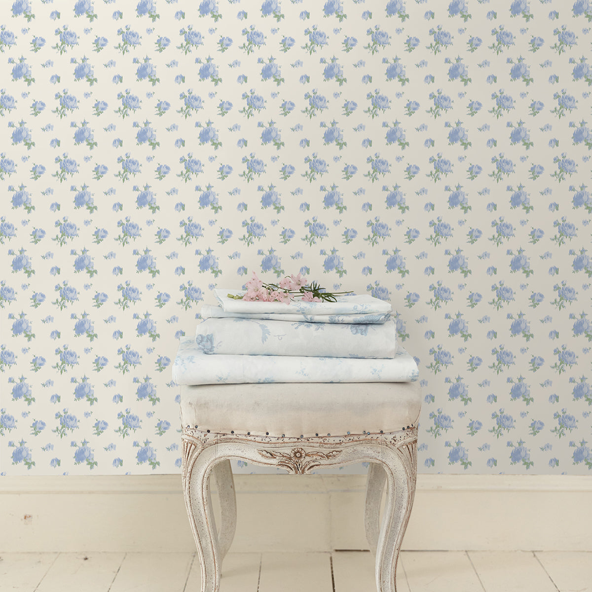 Ikat Rose Blue Small Print Wallpaper - Brewster Wallcovering