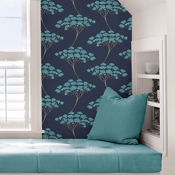 Blue Ficus Peel and Stick Wallpaper - Brewster Wallcovering