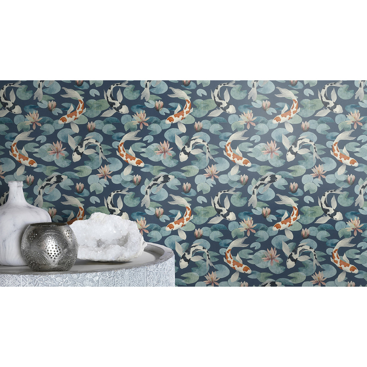 Nobu Blue Koi Fish Wallpaper - Brewster Wallcovering