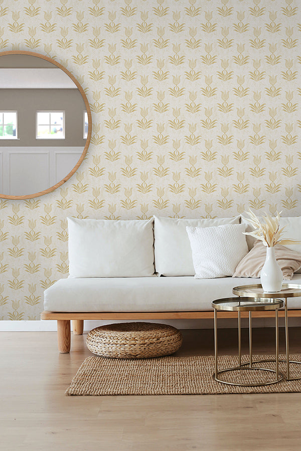 Mustard Parrot Tulip Peel and Stick Wallpaper - Brewster Wallcovering