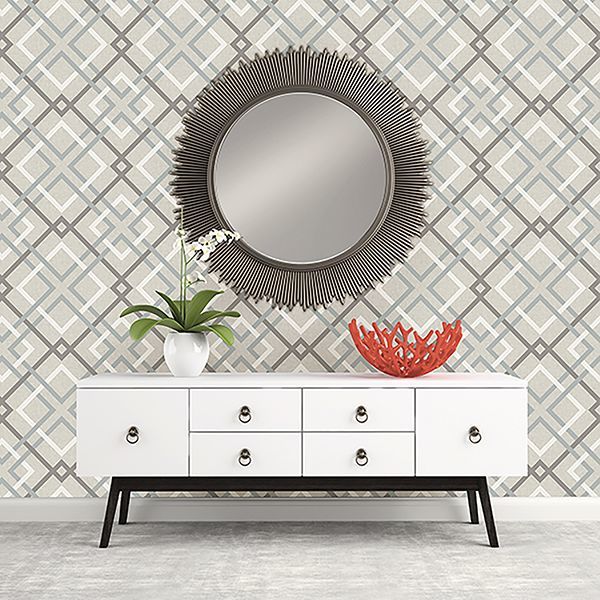 Saltire Emile Taupe Lattice Wallpaper - Brewster Wallcovering