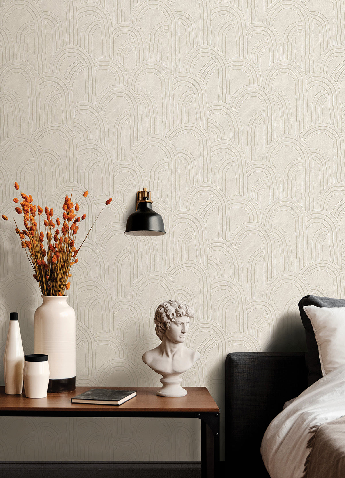 Cabo Cream Rippled Arches Wallpaper - Brewster Wallcovering