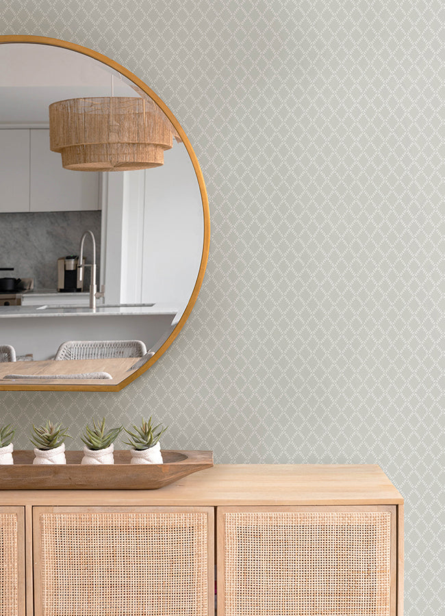 Trevor Grey Leaf Trellis Wallpaper - Brewster Wallcovering