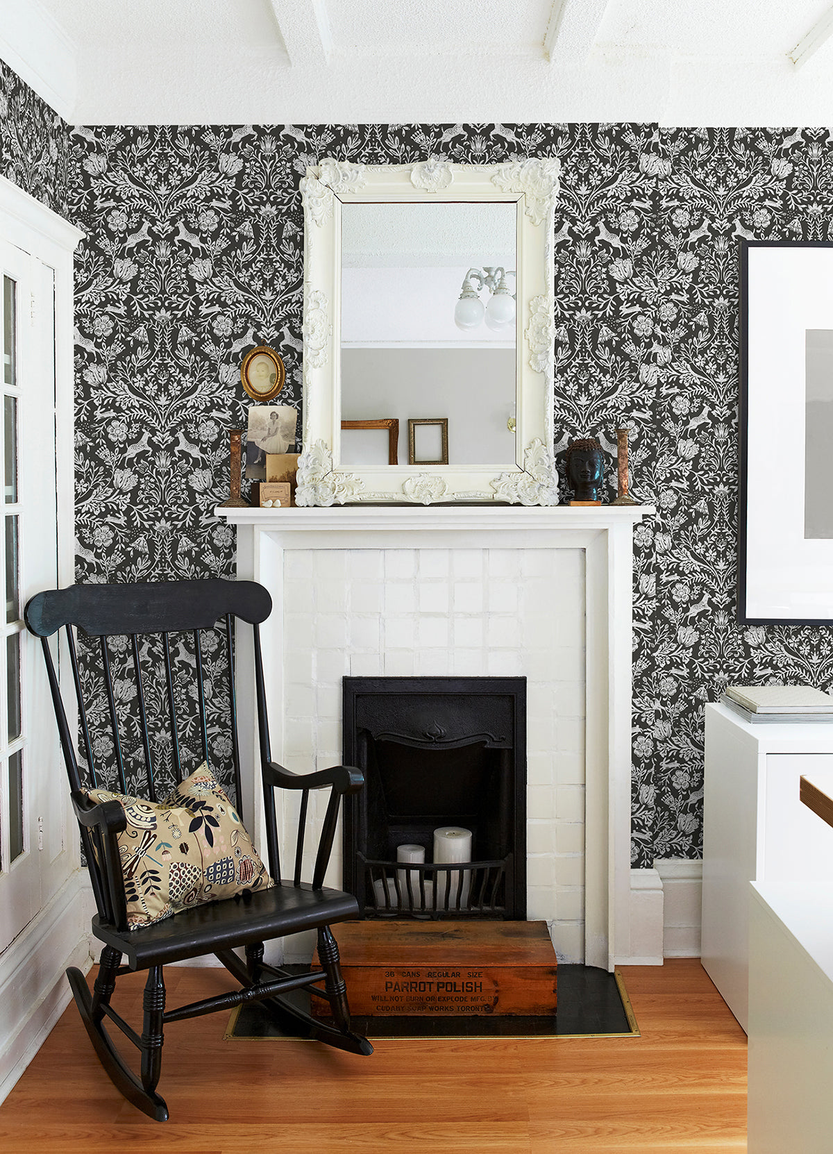 Forest Dance Charcoal Damask Wallpaper - Brewster Wallcovering