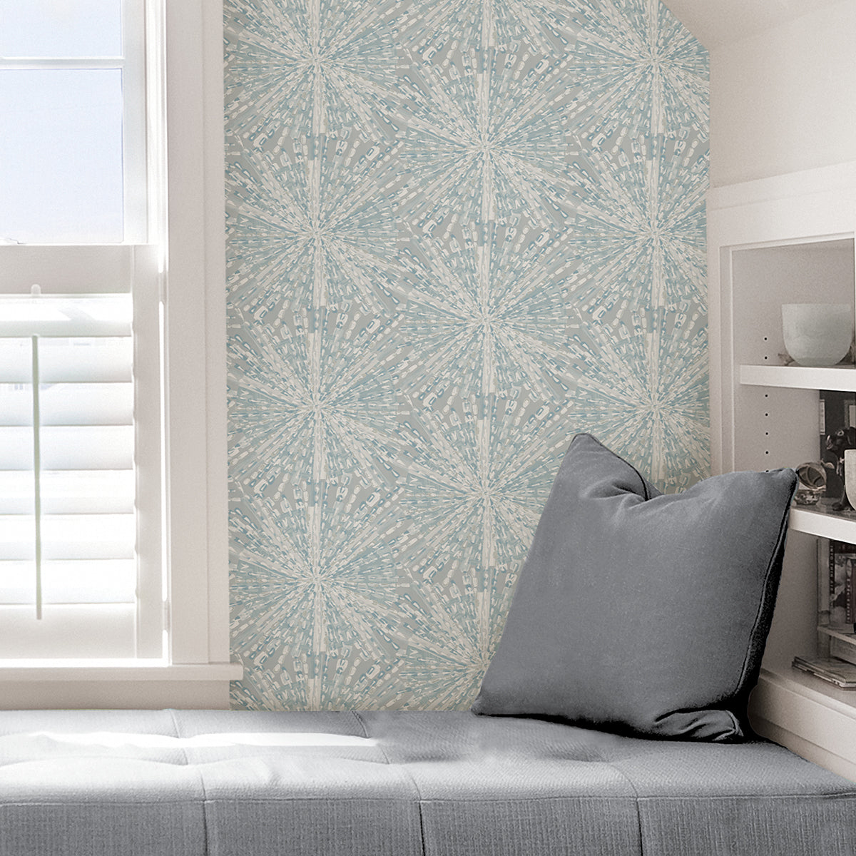 Grey Blue Sunburst Peel and Stick Wallpaper - Brewster Wallcovering