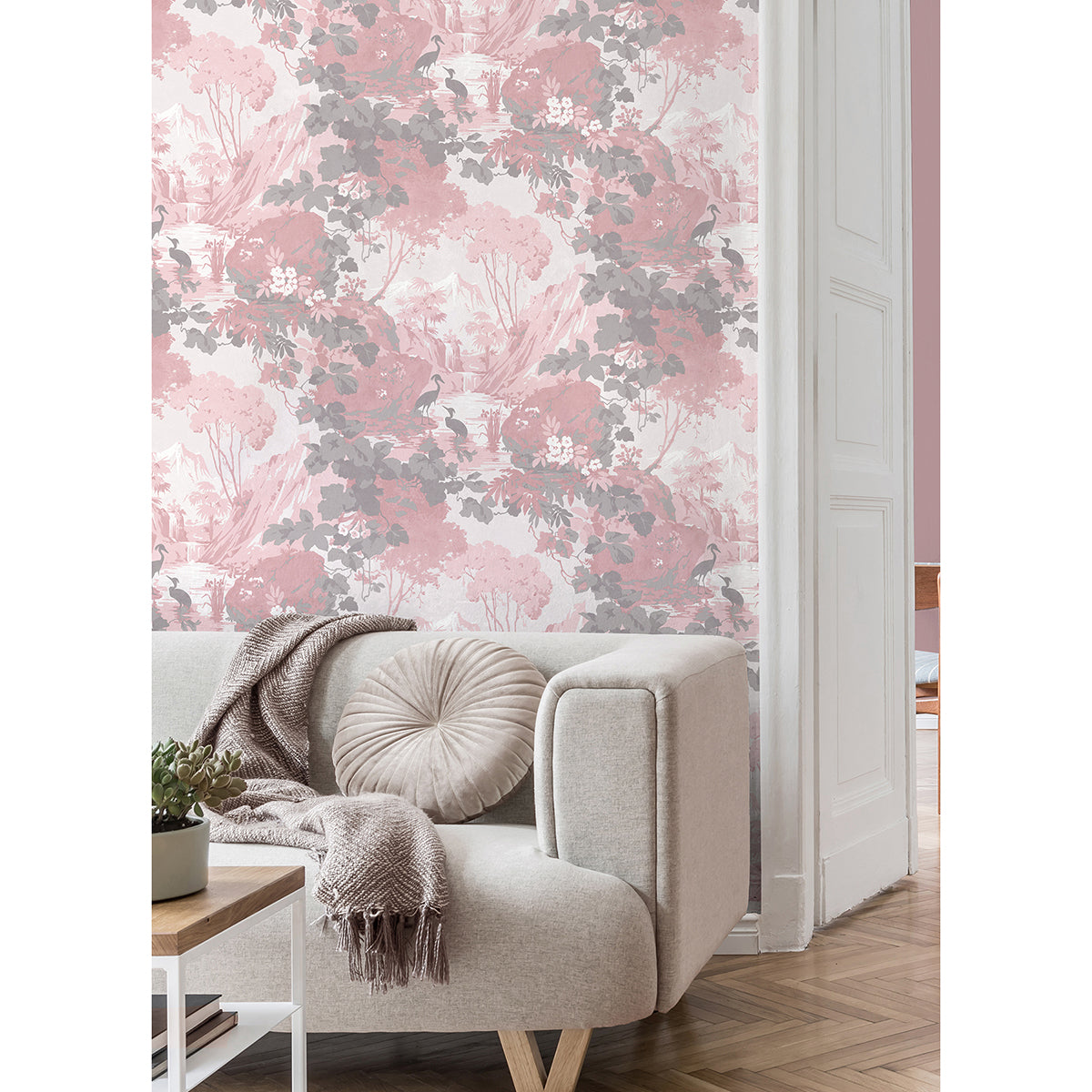 Eden Pink Crane Lagoon Wallpaper - Brewster Wallcovering