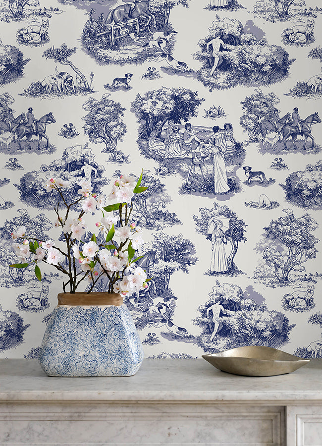 Blue The Chase Peel and Stick Wallpaper - Brewster Wallcovering