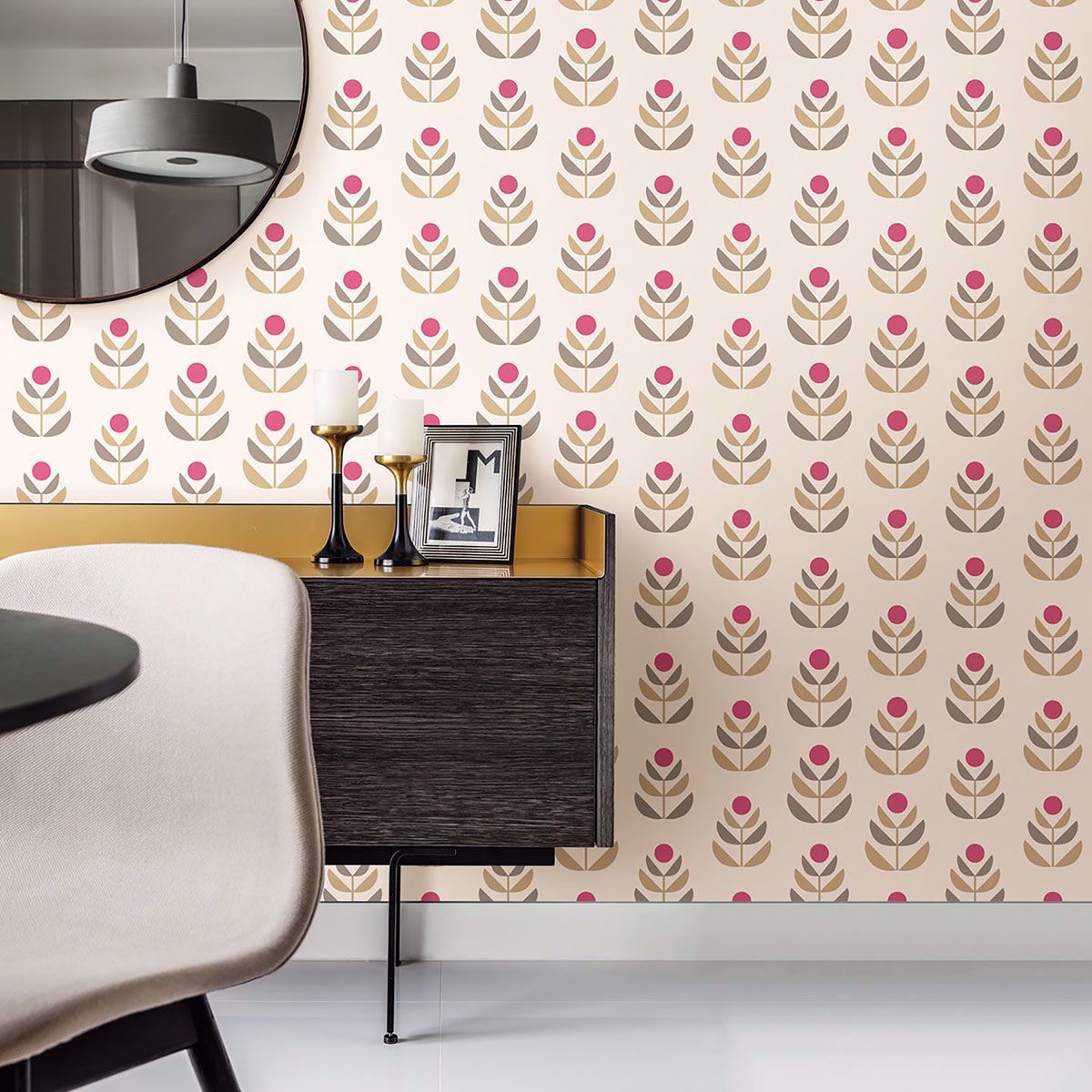 Oslo Red Geometric Tulip - Brewster Wallcovering