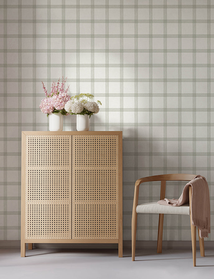 Twain Green Plaid Wallpaper - Brewster Wallcovering