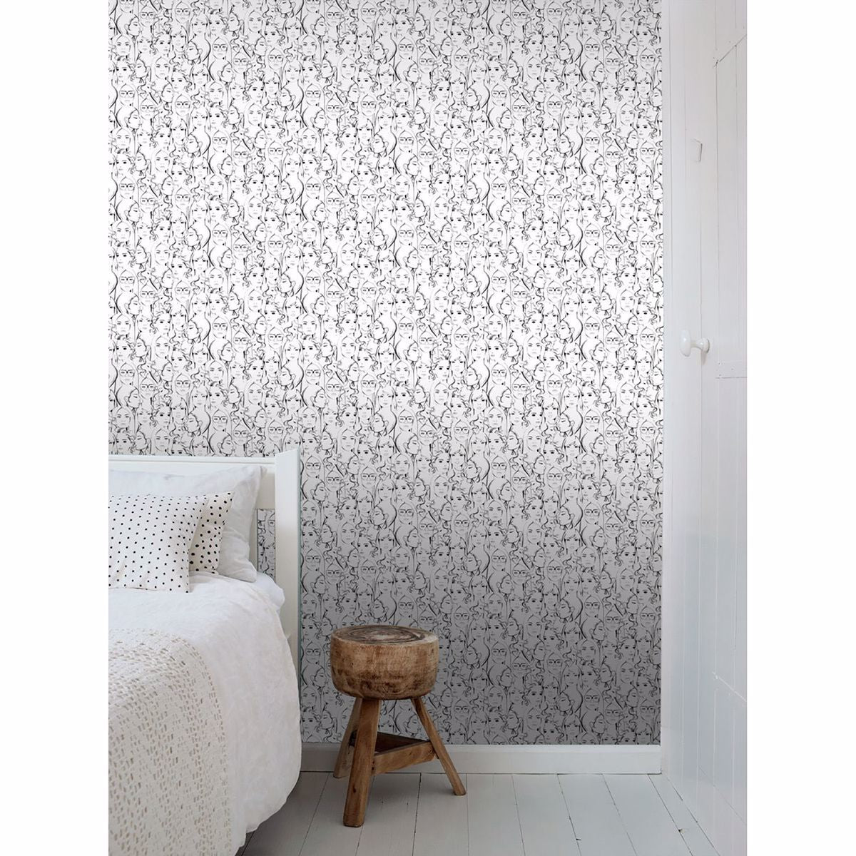 Buckley Off-White Face Collage Wallpaper - Brewster Wallcovering