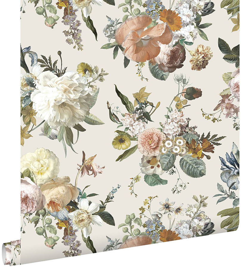 Antonia Cream Vintage Bouquet Wallpaper - Brewster Wallcovering