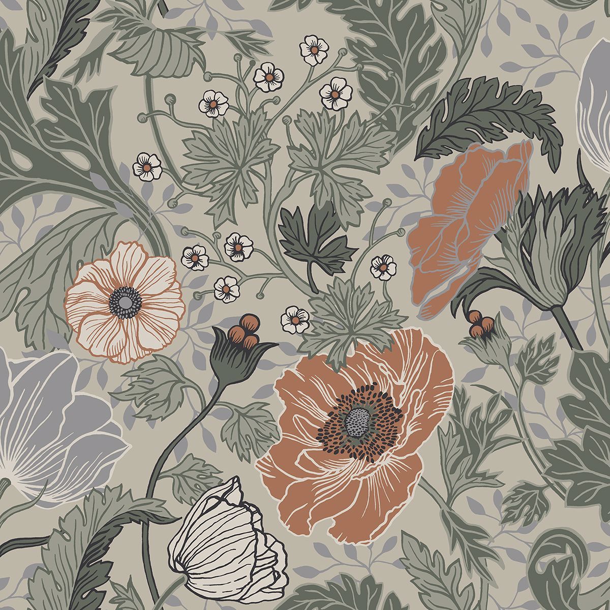 Picture of Anemone Grey Floral Wallpaper