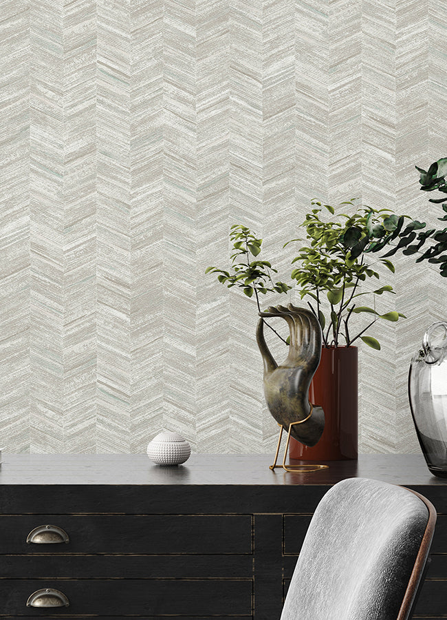 Tatlin Grey Chevron Wallpaper - Brewster Wallcovering