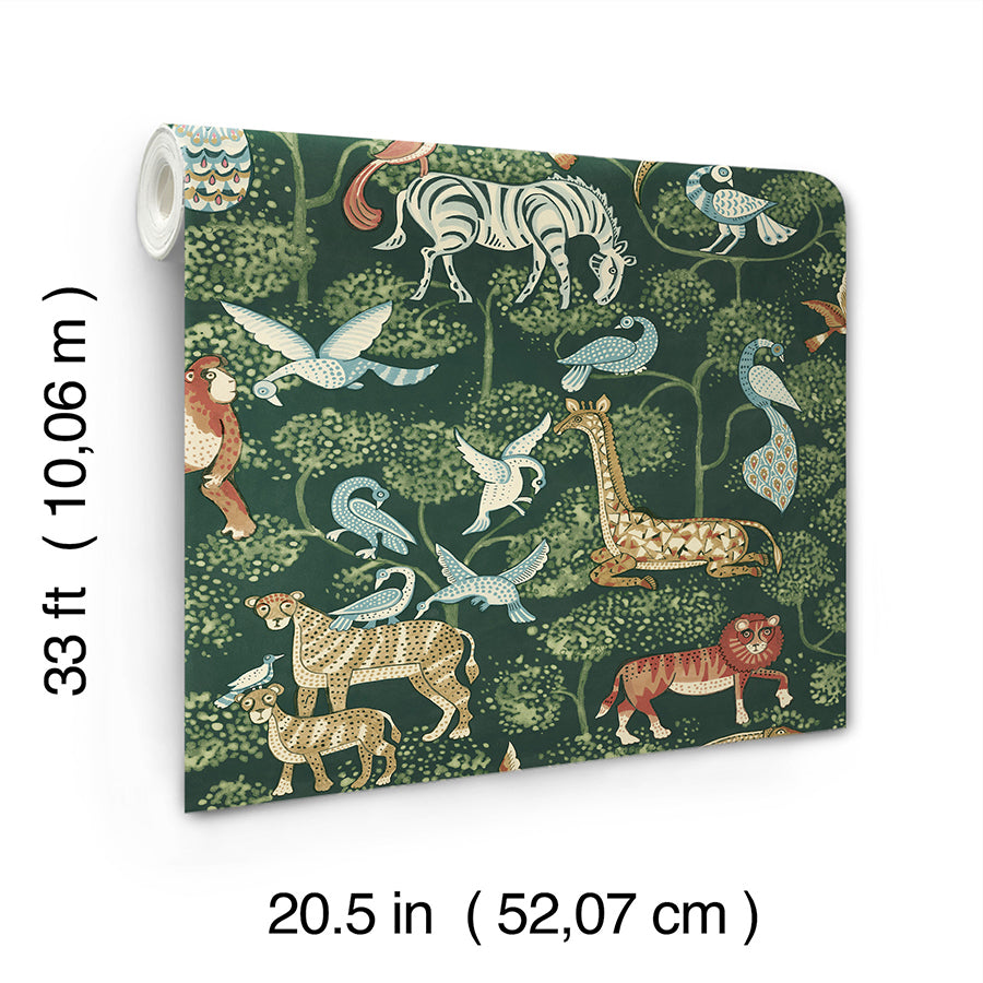 Rigby Green Jungle Animals Wallpaper - Brewster Wallcovering