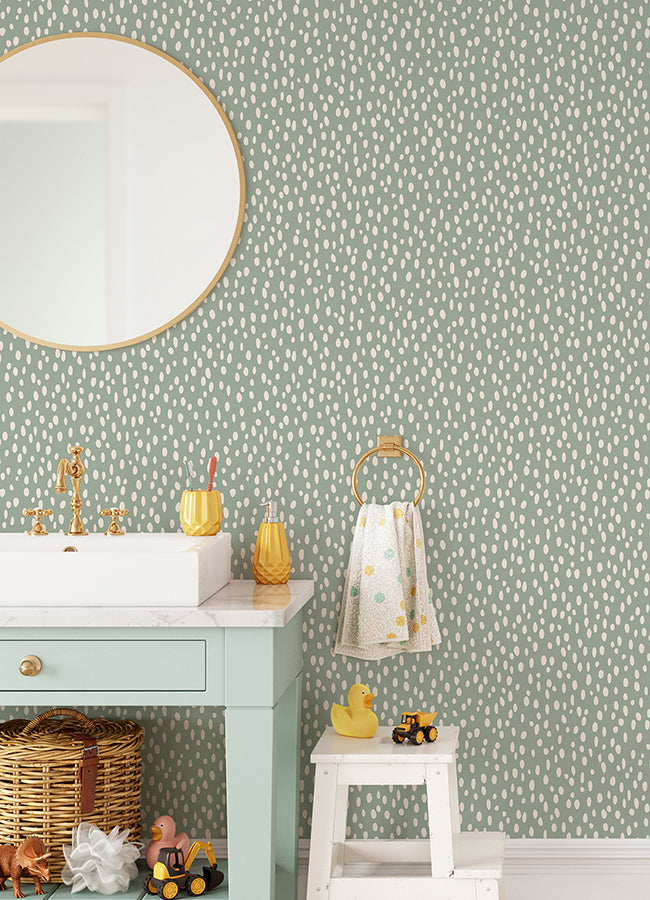 Willa Moss Dots Wallpaper - Brewster Wallcovering