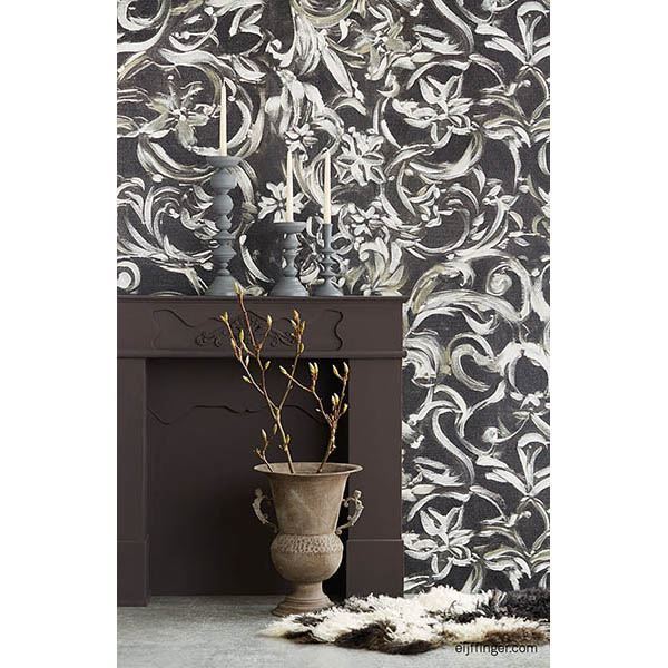 Patera Black Floral Mural - Brewster Wallcovering