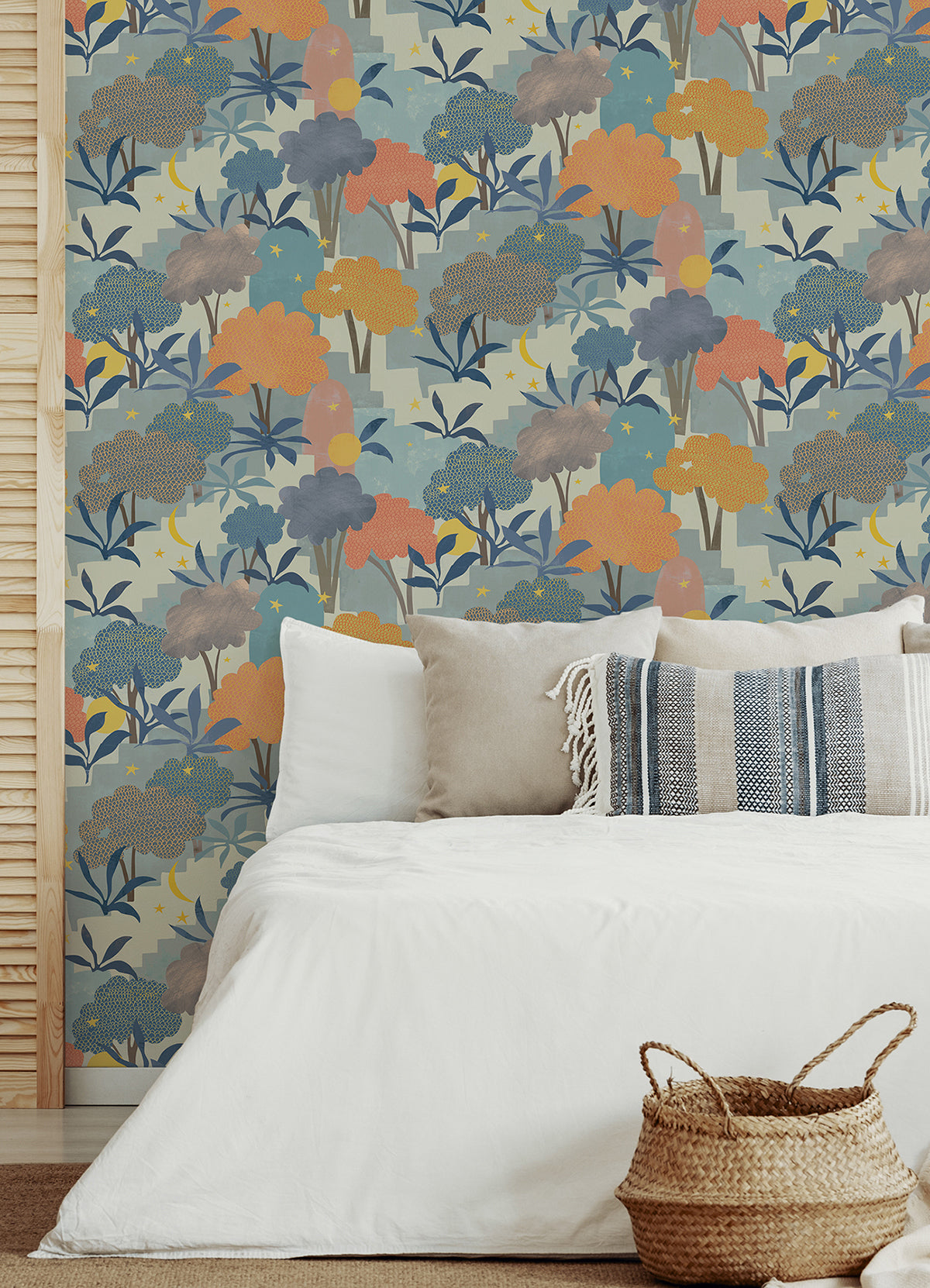 Blue Bohemian Walk Tree Peel and Stick Wallpaper - Brewster Wallcovering