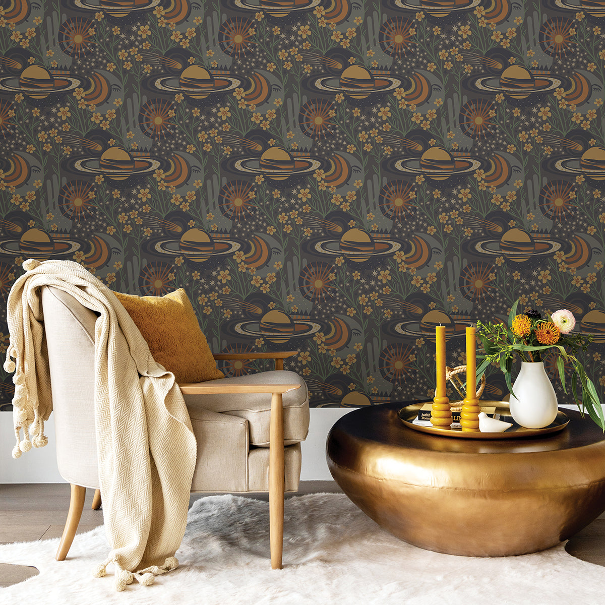 Smoke Ethereal Cosmos Peel and Stick Wallpaper - Brewster Wallcovering